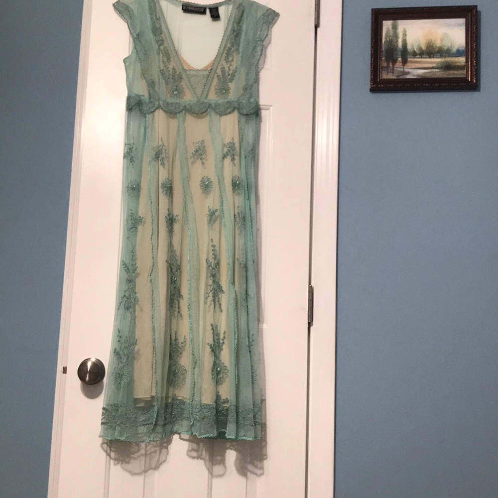 Sheer Mint Green midi dress with slip.
